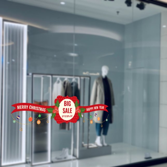 Autocollant Pour Fenêtre grande vente personnalisée Joyeux magasin de Noël (custom BIG SALE Merry Christmas Holiday Store Window Cling)