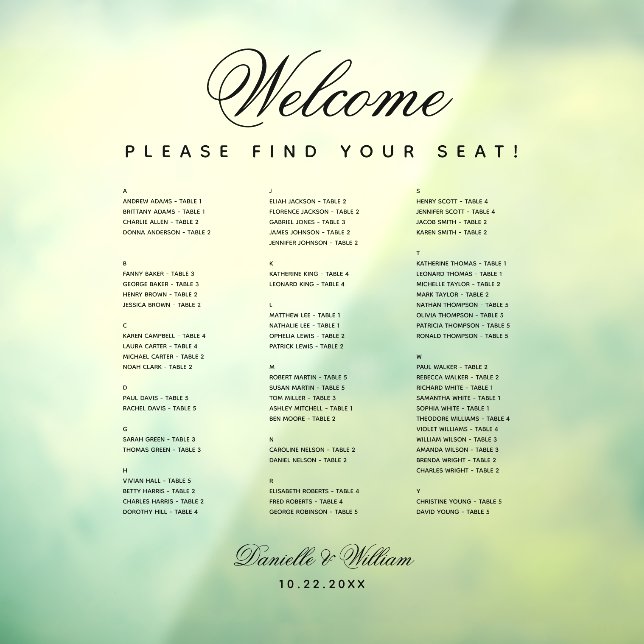 Autocollant Pour Fenêtre Graphique de siège Mariage transparent alphabétiqu (Feuille 3)