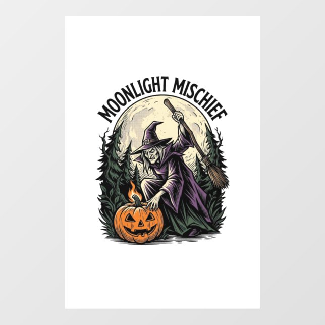 Autocollant Pour Fenêtre Graphisme de malice au clair de lune de sorcière d (Feuille)