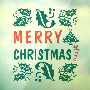 Autocollant Pour Fenêtre Green Red Joyeux Noël Holly
