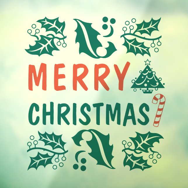 Autocollant Pour Fenêtre Green Red Joyeux Noël Holly (Feuille 3)