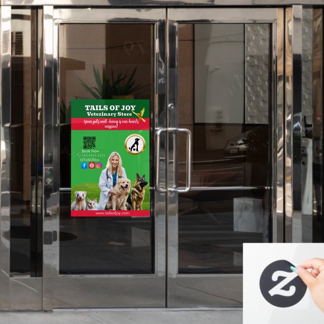 Autocollant Pour Fenêtre  Green White Pet Store Business (Porte de bureau)