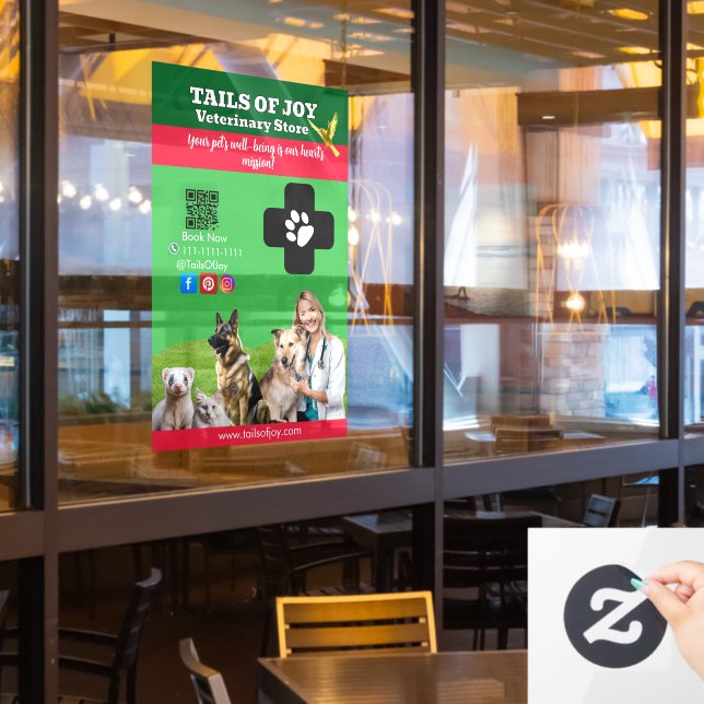Autocollant Pour Fenêtre Green White Pet Store Sign Dogs, Cats, Birds Vet  (Fenêtre du restaurant)