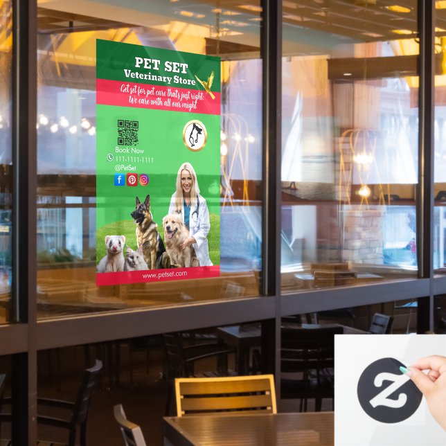 Autocollant Pour Fenêtre Green White Pet Store Sign Dogs, Cats, Birds Vet  (Fenêtre du restaurant)
