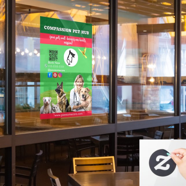 Autocollant Pour Fenêtre Green White Pet Store Sign Dogs, Cats, Birds Vet  (Fenêtre du restaurant)