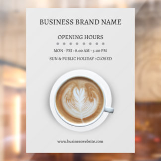 Autocollant Pour Fenêtre Grey Simple Coffee Cup Business Open Hours Shop