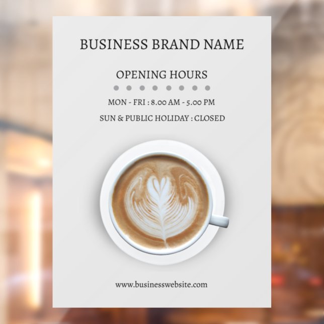 Autocollant Pour Fenêtre Grey Simple Coffee Cup Business Open Hours Shop (Feuille 2)