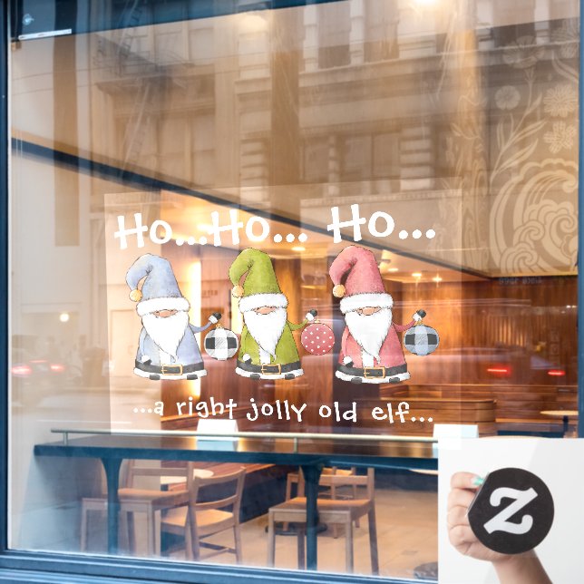 Autocollant Pour Fenêtre Gros elfes de Noël/Gnomes avec ornements (Fenêtre de café)