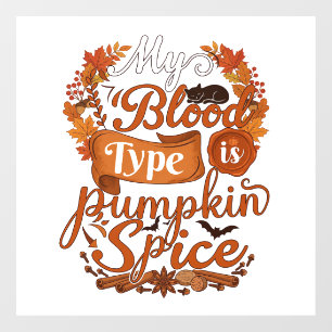 Autocollant Pour Fenêtre Groupe Sanguin Est Citrouille Épice Halloween Chat