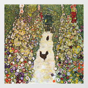 Autocollant Pour Fenêtre Gustav Klimt - Chemin du jardin avec poulets