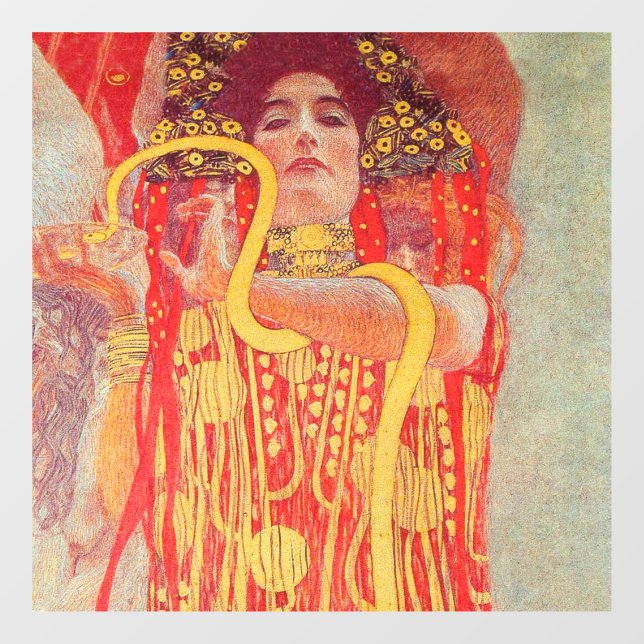 Autocollant Pour Fenêtre Gustav Klimt Red Woman Gold Snake Peinture (Feuille)