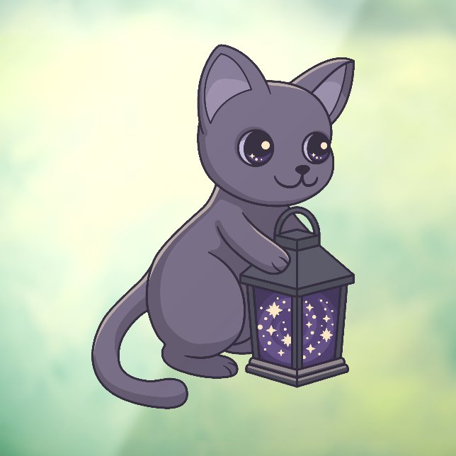 Autocollant Pour Fenêtre Halloween Black Cat with Magical Lantern (Feuille 3)