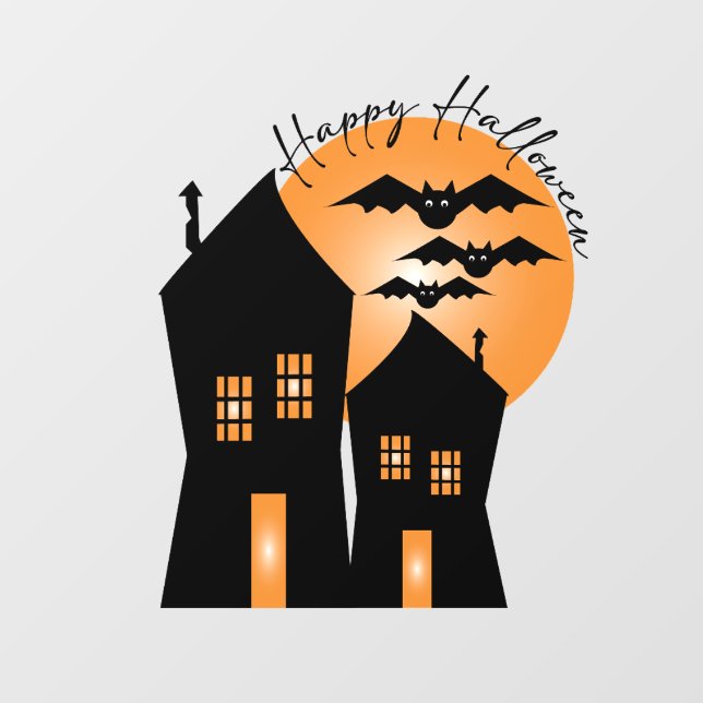 Autocollant Pour Fenêtre Halloween, chauves-souris et maisons Éffrayantes (Feuille)