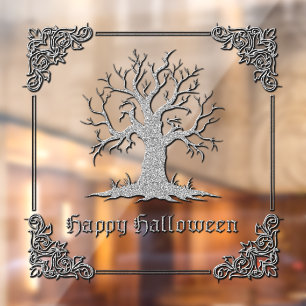 Autocollant Pour Fenêtre Halloween de l'arbre Éffrayant argenté
