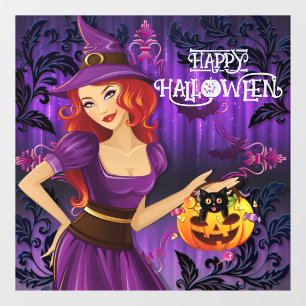 Autocollant Pour Fenêtre Halloween jolie sorcière Éffrayante Whimsical viol