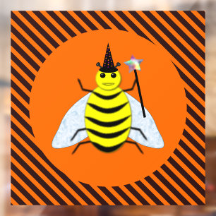 Autocollant Pour Fenêtre Halloween Magic Bee Witch Orange et Black Stripes
