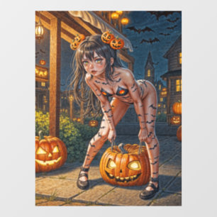 Autocollant Pour Fenêtre Halloween Monster Jack-o-Lantern & Bat Vixen Girl