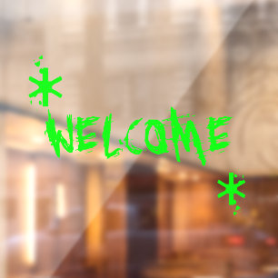 Autocollant Pour Fenêtre Halloween neon vert slime bienvenue texte personna