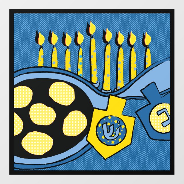 Autocollant Pour Fenêtre Hanoukka Latkes Menorah Dreidel Clôture de fenêtre (Feuille)