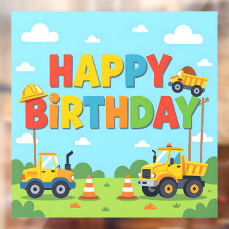 Autocollant Pour Fenêtre Happy birthday construction builder theme