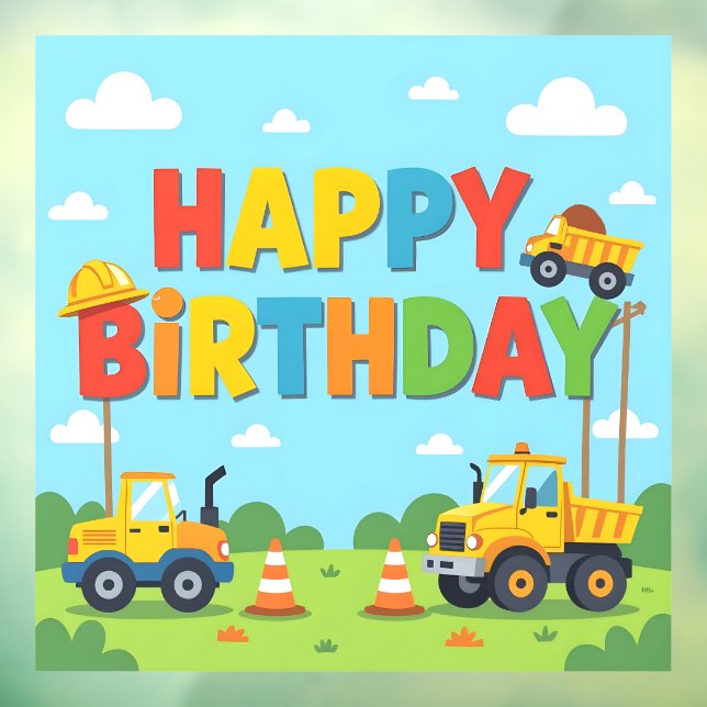 Autocollant Pour Fenêtre Happy birthday construction builder theme (Feuille 3)