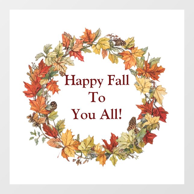 Autocollant Pour Fenêtre Happy Fall Wreath Window Cling (Feuille)