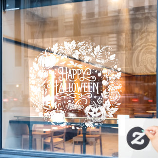 Autocollant Pour Fenêtre Happy Halloween Chalkboard Wreath Window Clair