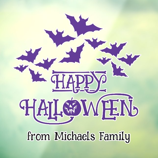 Autocollant Pour Fenêtre Happy Halloween chauves-souris violet cool éffraya (Feuille 3)