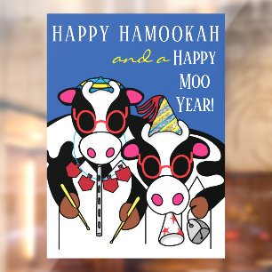 Autocollant Pour Fenêtre Happy HaMOOkah Happy Moo Année Cling de fenêtre