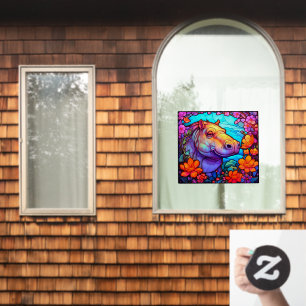 Autocollant Pour Fenêtre Happy Hippo Floral Colorful Faux Stainverre