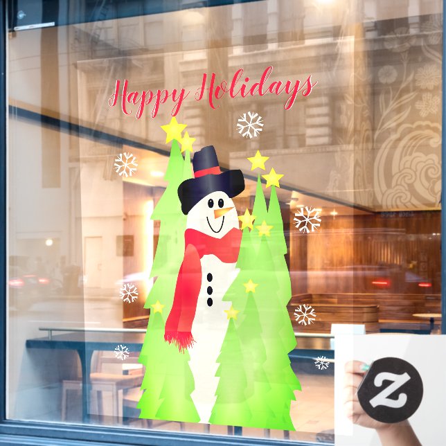 Autocollant Pour Fenêtre Happy Holiday Commercial Snowman Grand (Fenêtre de café)