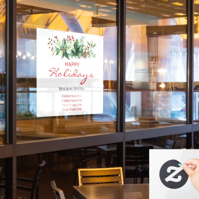 Autocollant Pour Fenêtre Happy Holidays Boutique Heures (Fenêtre du restaurant)