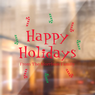 Autocollant Pour Fenêtre Happy Holidays rouge vert nom personnalisé sucre