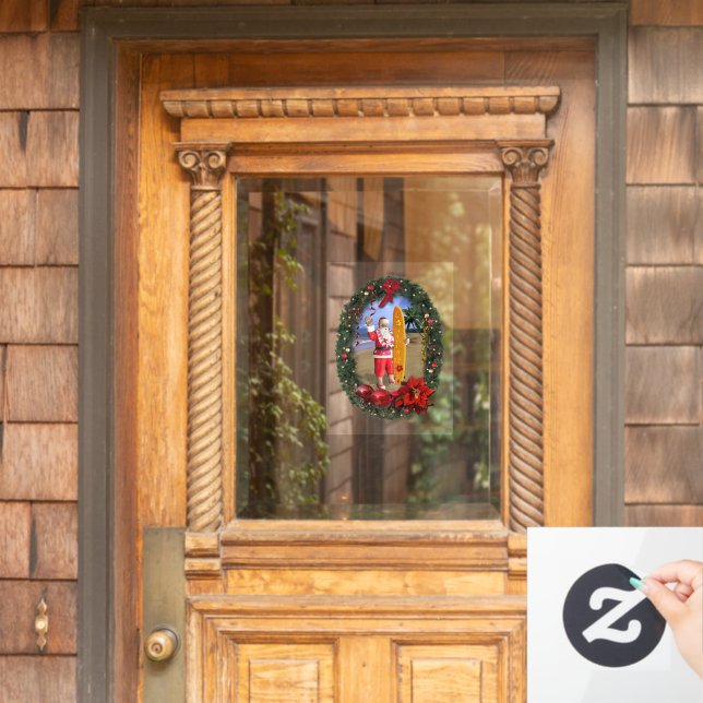 Autocollant Pour Fenêtre Hawaii Père Noël avec Surfboard (Porte d'accueil)