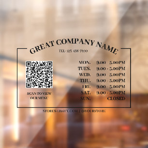 Autocollant Pour Fenêtre Heure d'ouverture du bureau rétro, code QR profess