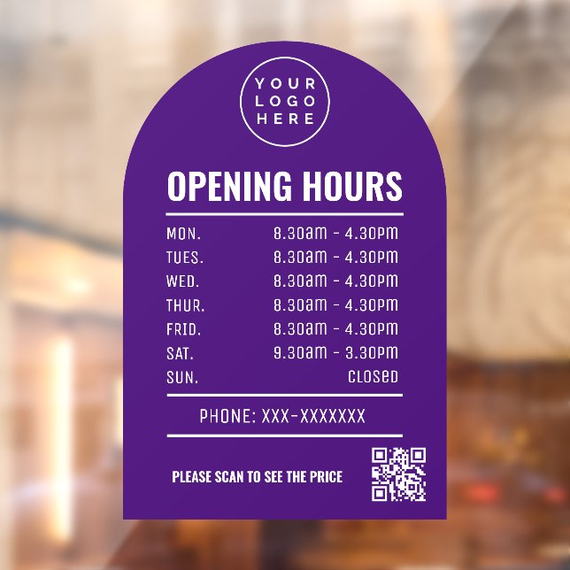 Autocollant Pour Fenêtre Heures d'Ouverture Avec Logo Code Qr Arch Purple (Feuille 2)