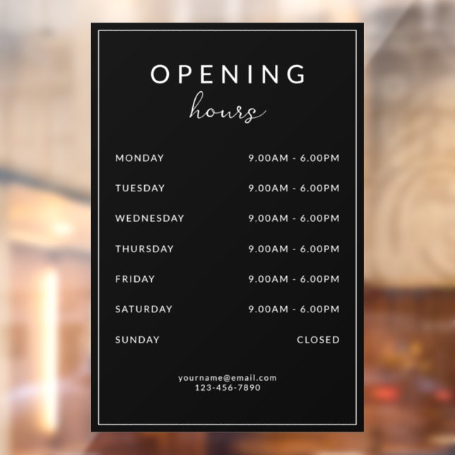 Autocollant Pour Fenêtre Heures d'Ouverture Bar Restaurant Noir (Feuille 2)