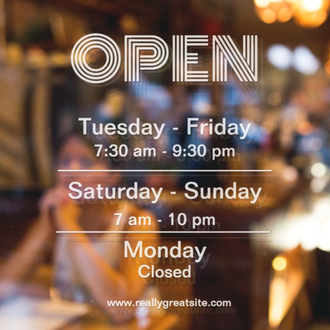 Autocollant Pour Fenêtre Heures d'ouverture blanc Heures d'ouverture Arrièr (Créateur téléchargé)