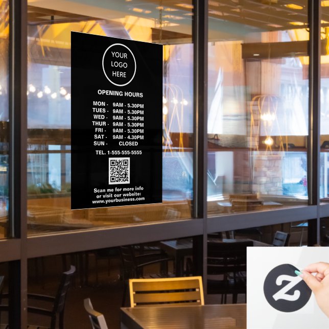 Autocollant Pour Fenêtre Heures d'ouverture Code QR du logo d'entreprise no (Fenêtre du restaurant)