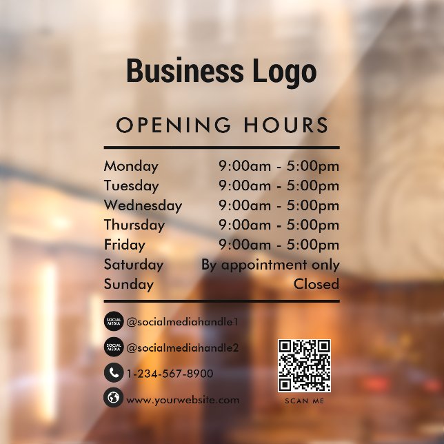Autocollant Pour Fenêtre Heures d'ouverture Code QR Logo de l'entreprise (Feuille 2)