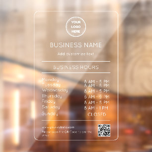 Autocollant Pour Fenêtre Heures d'ouverture Code QR Logo Entreprise Moderne