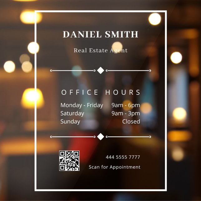 Autocollant Pour Fenêtre Heures d'ouverture de bureau d'affaires blanches s (Simple Business Sign with Office Hours window cling)
