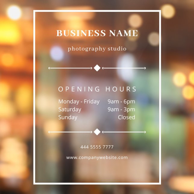 Autocollant Pour Fenêtre Heures d'ouverture de bureau d'affaires blanches s (Simple White Business with Opening Hour Window Cling)