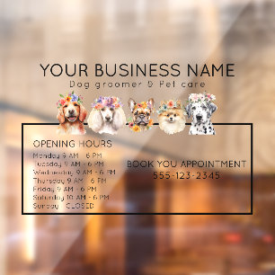 Autocollant Pour Fenêtre Heures d'ouverture de chiens adorables avec couron