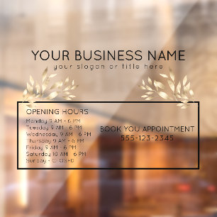 Autocollant Pour Fenêtre Heures d'ouverture de feuilles d'or professionnell