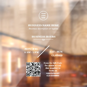 Autocollant Pour Fenêtre Heures d'ouverture de la boutique avec logo d'entr