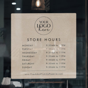 Autocollant Pour Fenêtre Heures d'ouverture de la boutique avec logo d'entr