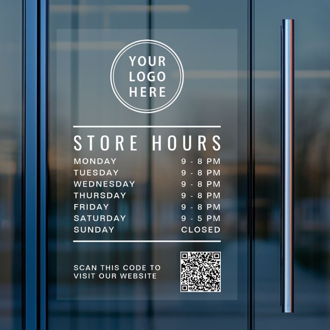 Autocollant Pour Fenêtre Heures d'ouverture de la boutique de logos d'entre (Business Logo Store Hours Create Your QR Code Window Cling)