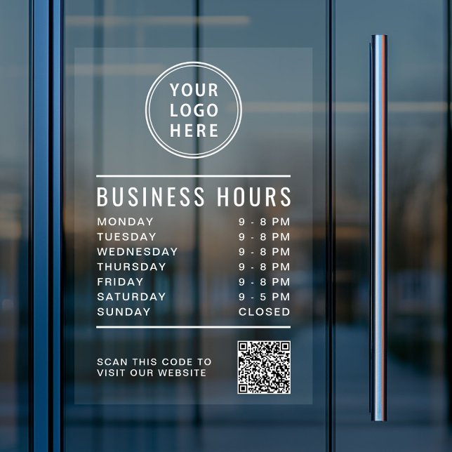 Autocollant Pour Fenêtre Heures d'ouverture de la boutique de logos d'entre (Business Logo Store Hours Create Your QR Code Window Cling)