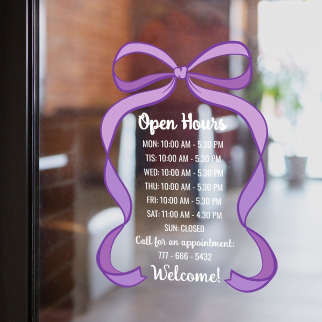 Autocollant Pour Fenêtre Heures d'ouverture de la Coquette Purple Bow pour  (Créateur téléchargé)